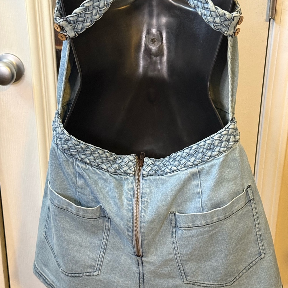 Free People Denim Romper with Braided Straps - Picture 6 of 12